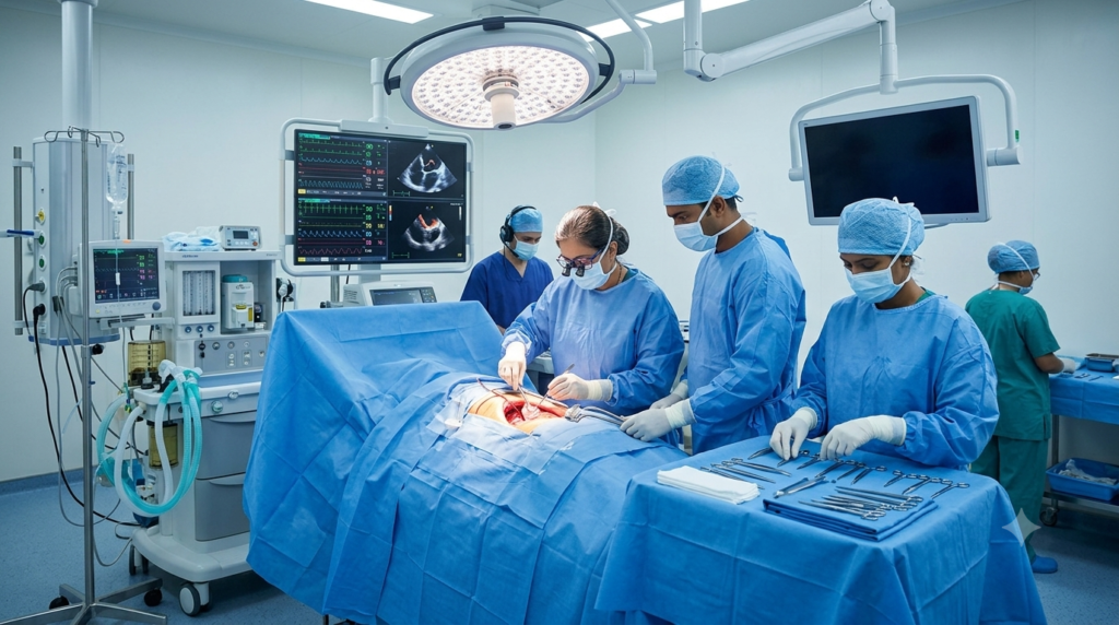 Doctor's ding heart surgery of a patient.